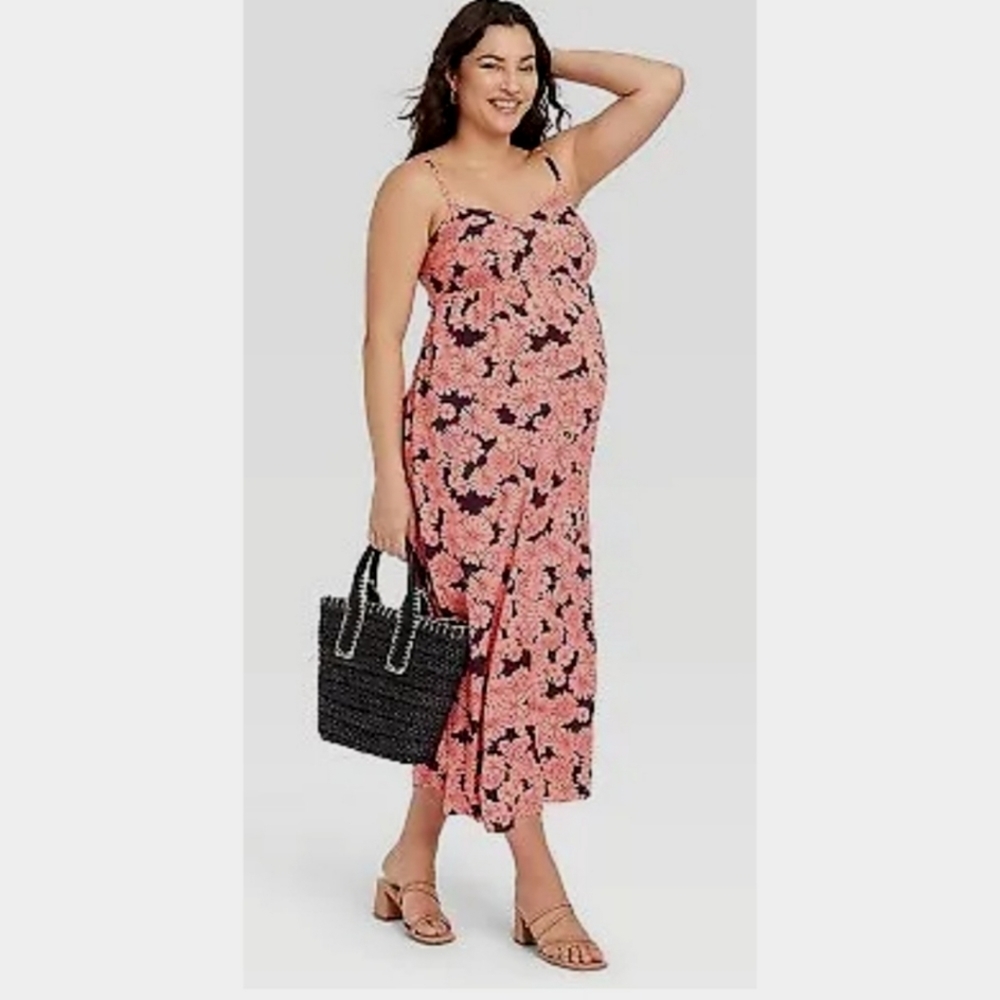 Isabel maternity Tie back Woven Floral dress Pink & Navy Size S